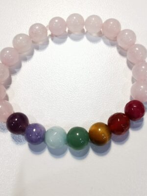 Braccialetto 7 Chakra e Quarzo Rosa 0,8cm liscio