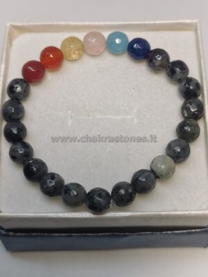 Braccialetto in LABRADORITE NERA e 7chakra sfaccettata 0,8cm