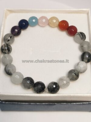 Braccialetto in QUARZO TORMALINATO e 7chakra sfaccettati 0,8cm