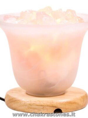 Lampada con schegge di QUARZO ROSA e cristalli di SALE ROSA Himalayano