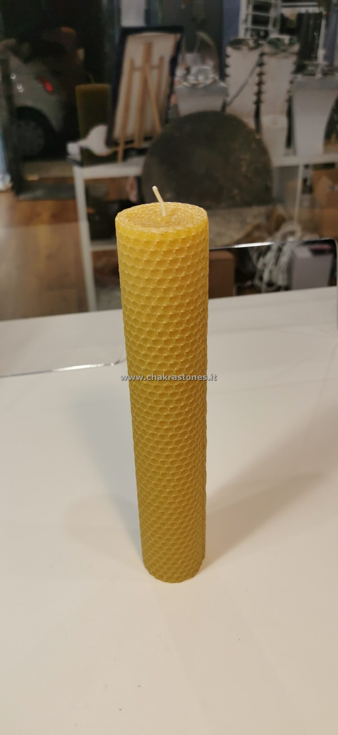 candela in cera d’api FOGLIO ALVEARE d5 x h24cm_ RIVEDERE