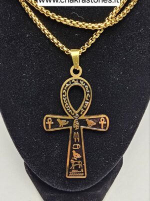 Ciondolo di Ankh - Croce Egizia (in acciaio) color Oro/nero