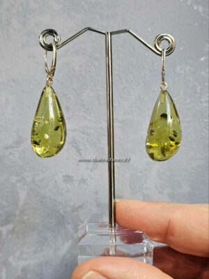 Orecchini di ​Ambra Colombiana Verde 100% Naturale in argento 925 a goccia - 2abv